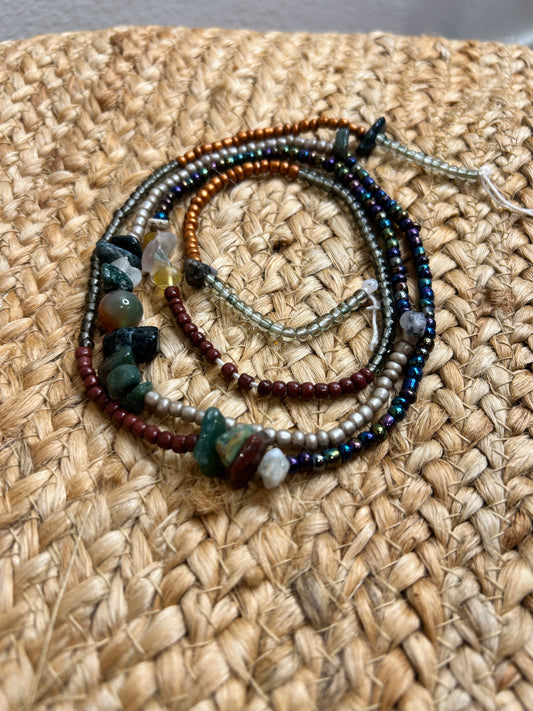 Emerald, Fluorite and Indian Agate Waist Beads